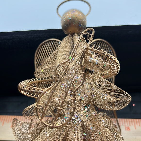 VTG Gold metal Christmas Angel playing instrument shiny Tree Topper Display - Picture 7 of 8